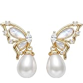 POPLYKE Butterfly Pearl Stud Earrings Gold Plated Opal Earrings Jewelry Gift for Women