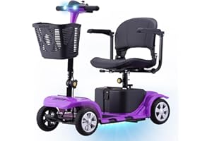 SKRT Mobility Scooter for Adults, Senior, Skmc 4 Wheels Electric Powered Chargeable Device for Travel, Lightweight and Portable, with LED Headlights and Basket, Charger Included, Red/Blue (Purple)