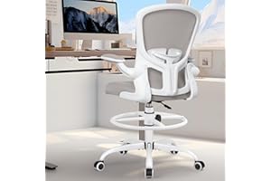 FelixKing Drafting Chair, Tall Office Chairs with Footrest Ring, Home Standing Desk High Chair with Lumbar Support Adjustable Counter Height Ergonomic Swviel Rolling Chairs for Working (Gray)