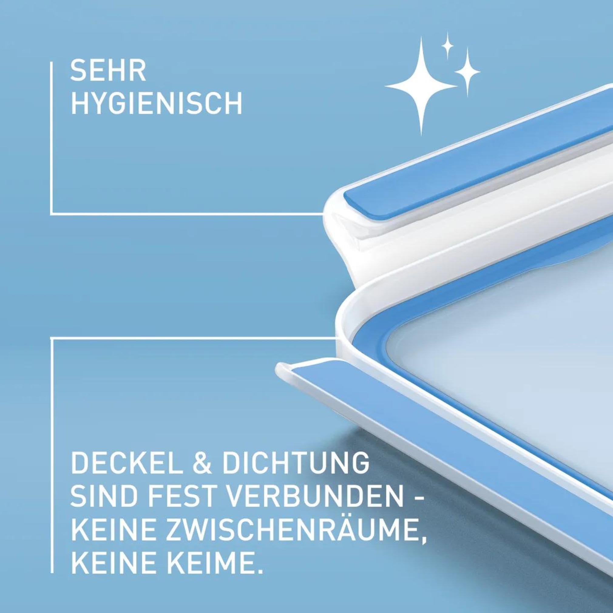 EMSA Clip & Close Frischhaltedosen-Set, rechteckig, 3 x 1,2 L, Aufbewahrungsboxen, 100 Prozent dicht, spülmaschinen-, gefrier-, mikrowellenfest, Blau, Made in Germany, 515645 4