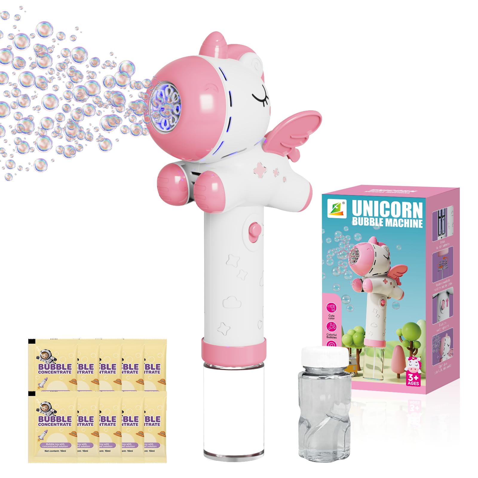 Photo 1 of Panamalar Unicorn Bubble Wand for Kids, Automatic Bubble Machine Blower 5000+ Bubbles with 10 Bag Solution/Light, Electric Bubble Wand Toys for 34567+ Boys Girls Gift Outdoor Party Wedding, Pink