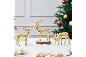 yumhum 3pcs Resin Reindeer Figurines for Christmas Decor Gold Tabletop Reindeer Statues Small Decorative Deer Figurines for Indoor Christmas Tabletop Mantle Decorations
