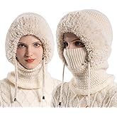 3 in 1 Beanie Hat with Scarf and Mask, 3 in 1 Beanie Hat for Women, Knitted Ski Scarf and Mask Set, Balaclava Hats