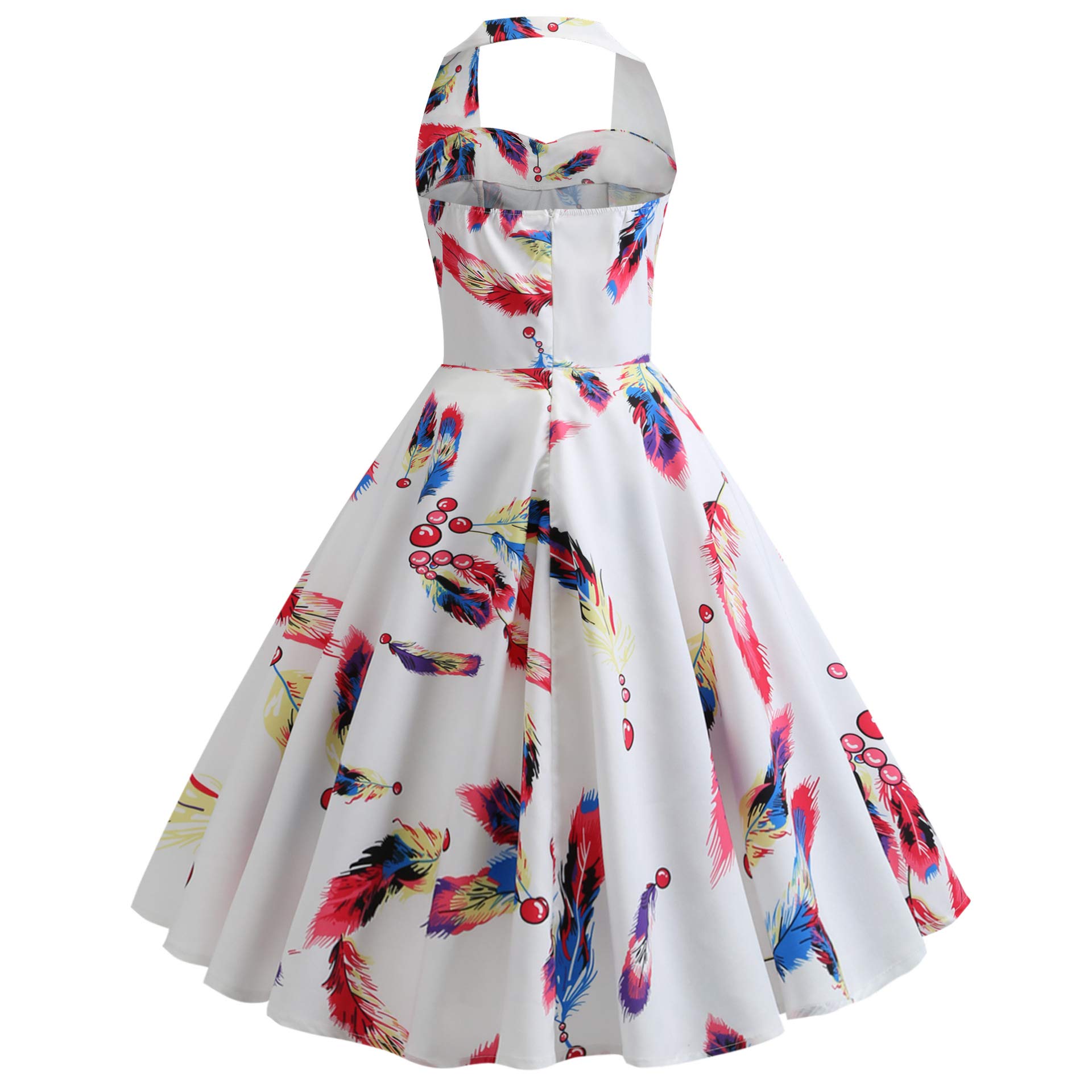 Salimdy Women\'s Summer Sexy Backless Sleeveless Halter Neck Dress Swing Cocktail Dresses Feather Medium