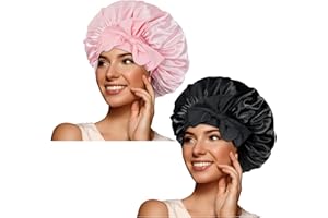 Bonnet Queen 2Pcs Pack Satin Bonnet Silk Bonnet for Sleeping Hair Bonnet with Tie Band Sleep Bonnet Night Cap for Women Curly Hair