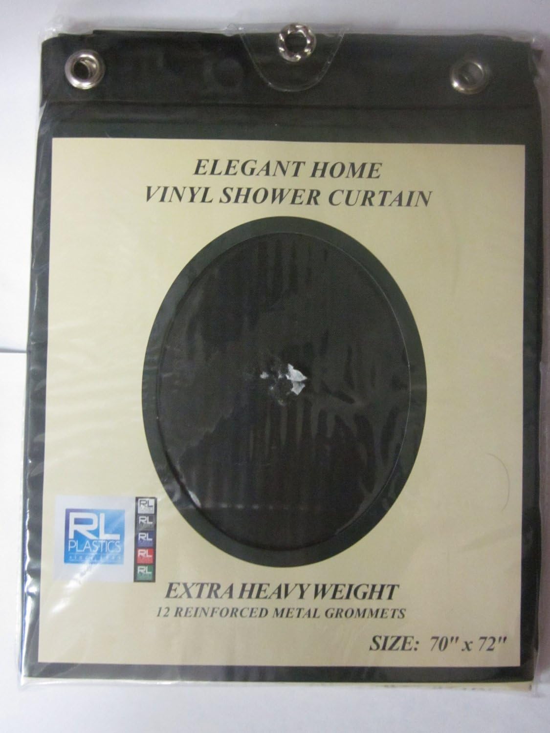 RL Plastics Heavy Duty Vinyl Shower Curtain with Metal Grommets, Black