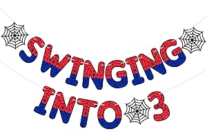 TaoBary Spider Theme 3rd Birthday Banner, Pre-strung Swinging into 3 Banner, Ghost Spider 3rd Birthday Decorations Party Supplies for Kids, Third Decor for 3 Year Old Boys Girls(Multicolor)