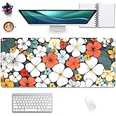 Boho Abstract Floral Mouse Pad Desk Mat,27.5X11.8 in Extended Gaming Mouse Pads with Stitched Edges,Non-Slip Waterproof Rubber Base Mouse Mat for Office,Computer,Keyboard,Laptop and Home Desk Mat