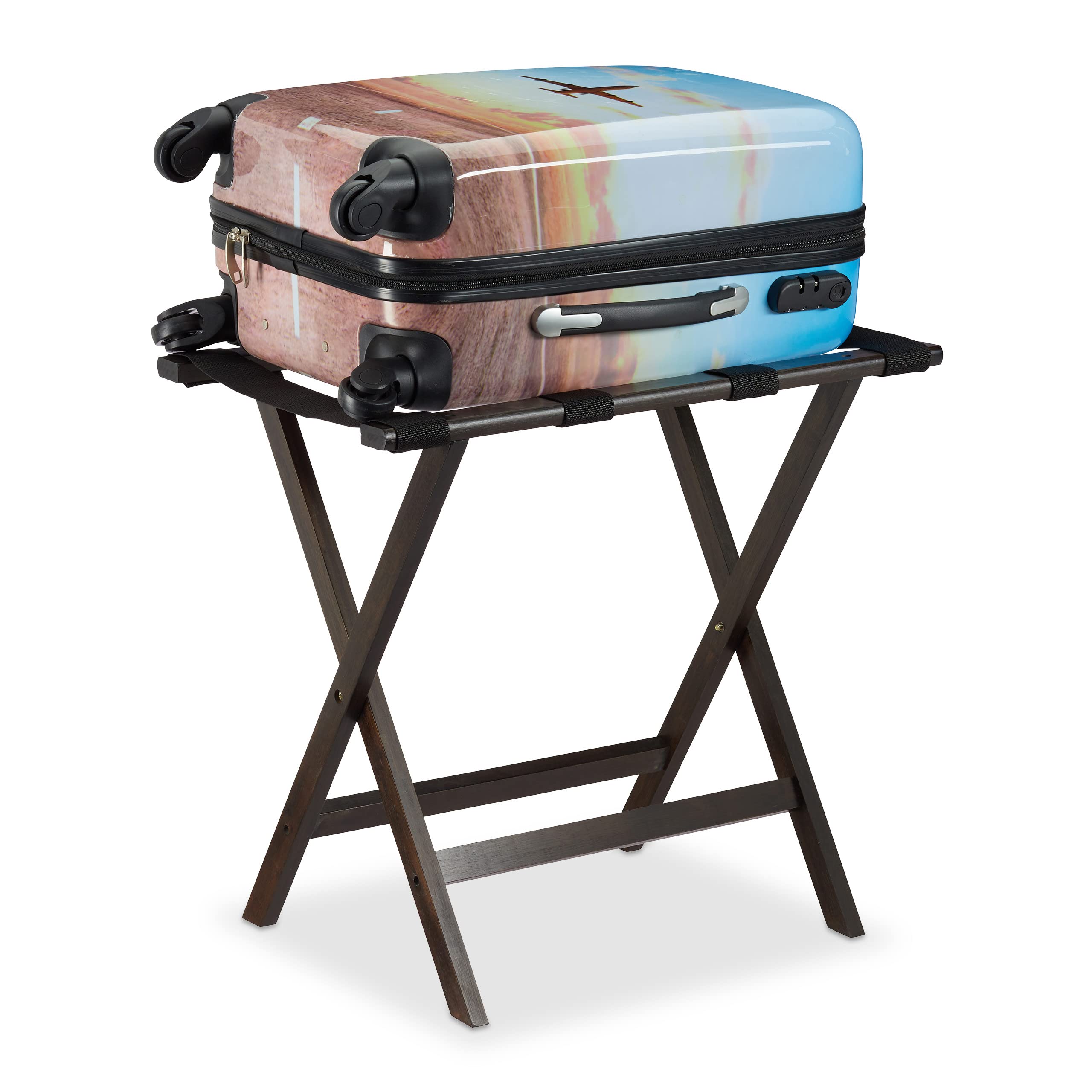 Relaxdays Dark Brown Bamboo Folding Luggage Rack Suitcase Stand, HxWxD: 53.5 x 58 x 36.5 cm