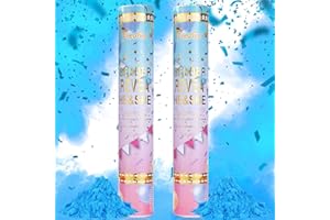 Previvo Gender Reveal Confetti Powder Cannon - 2 Pack Blue Baby Gender Reveal Poppers - 100% Biodegradable Powder Smoke - Ideas Party