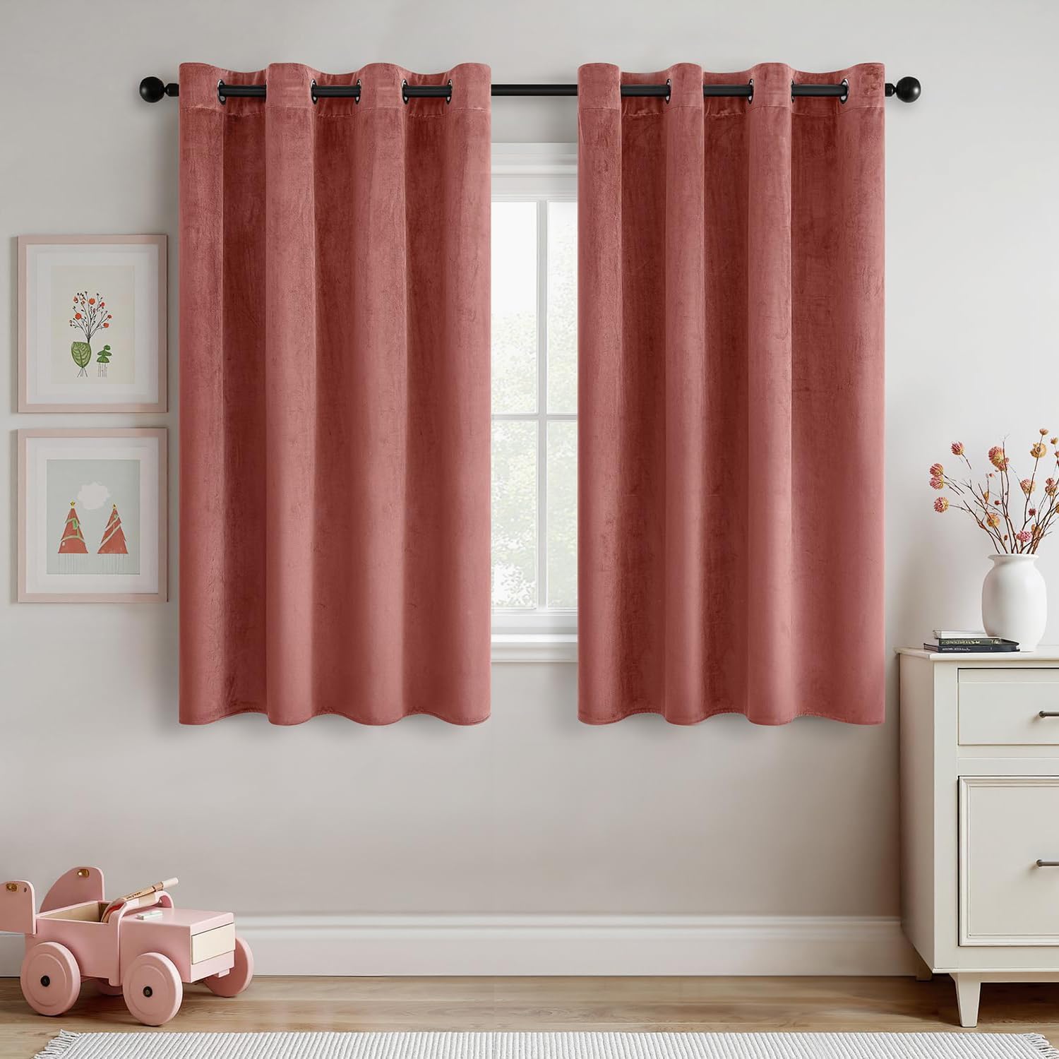 MIULEE Dusty Rose Velvet Curtains for Bedroom 2 Panel Set 54 Inch Drop Curtains, Soft Elegent Home Decor Velvet Curtain Living Room, Sun Blocking Room Darkening Thermal Eyelet Curtain 46x54 Inch