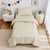 ZPECC Toddler Bedding Set, Fits 55"x30" Toddler Beds, 4-Piece Cream Stripe | Hypoallergenic Baby Crib Bedding Set for Boys and Girls, Includes Toddler Comforter, Flat Sheet, Fitted Sheet and Pillowcase