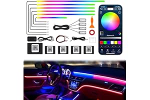 JINRUITOP Dreamcolor Acrylic Interior Car LED Strip Lights, 10 in 1 Ambient Lighting Kit with Wireless APP, Dynamic Chasing Music Sync Fiber Optic Lights with DIY Mode, Car Inside Lighting Accessories