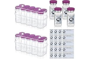 Threlaco 20 Pcs 10ml Sealed Sterile Empty Vials with Self Healing Injection Port Glass Penicillin Bottle with 20 Label Stickers (Purple)