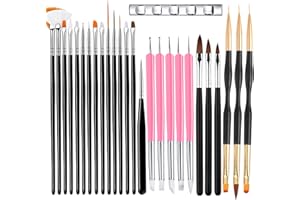 ESUOHYM 27 PCS Nail Art Brushes Set with Brush Stand Nail Sculpture Pen Dotting Tools For Paint 3D Nails,Nail Design Brush for Acrylic Gel Dip Powder Nail Extensions,French Manicure,for Home Salon