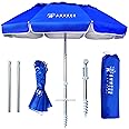 AMMSUN 6ft Folded Portable Travel Beach Umbrella with Sand Anchor Tilt Air vent UPF 50+UV Protection Fit In Suitcase Compact Foldable Telescopic umbrellas for Patio Garden Beach Pool Blue