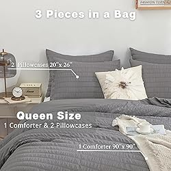 HAOWANER 3 Pieces Seersucker Queen Comforter