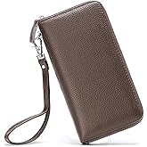 Moflycom Womens Wallet RFID Blocking Genuine Leather Zip Around Wallet Clutch Wristlet Travel Long Purse for Women