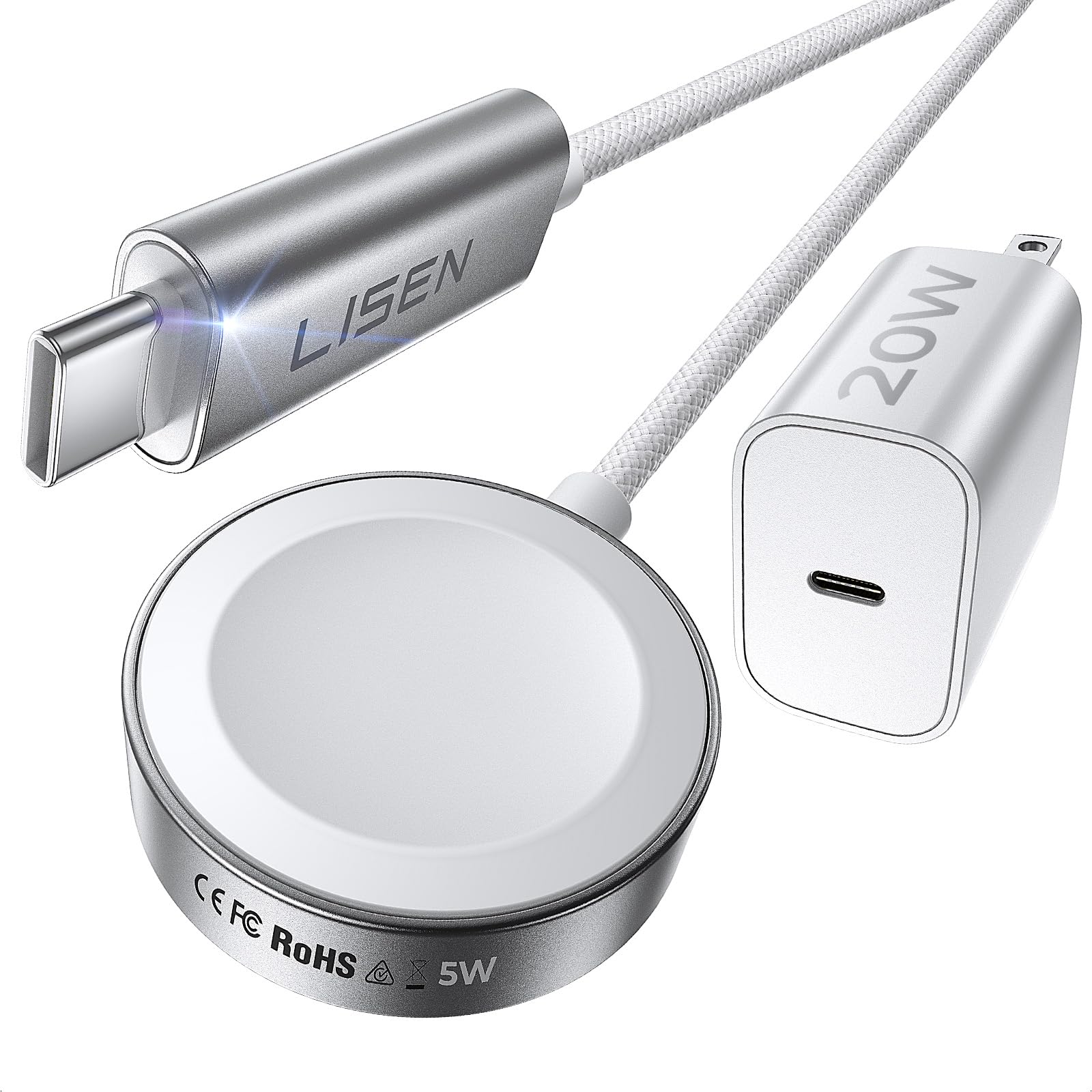 Photo 1 of LISEN for Apple Watch Charger Fast Charging USB C Series 11 20W+5W[30mins=80% Charged] iPhone Watch iWatch Charger Fast Charging [3.3FT] for iWatch Ultra 3/2 Series 11 10 9 8 7 Apple Watch Accessories