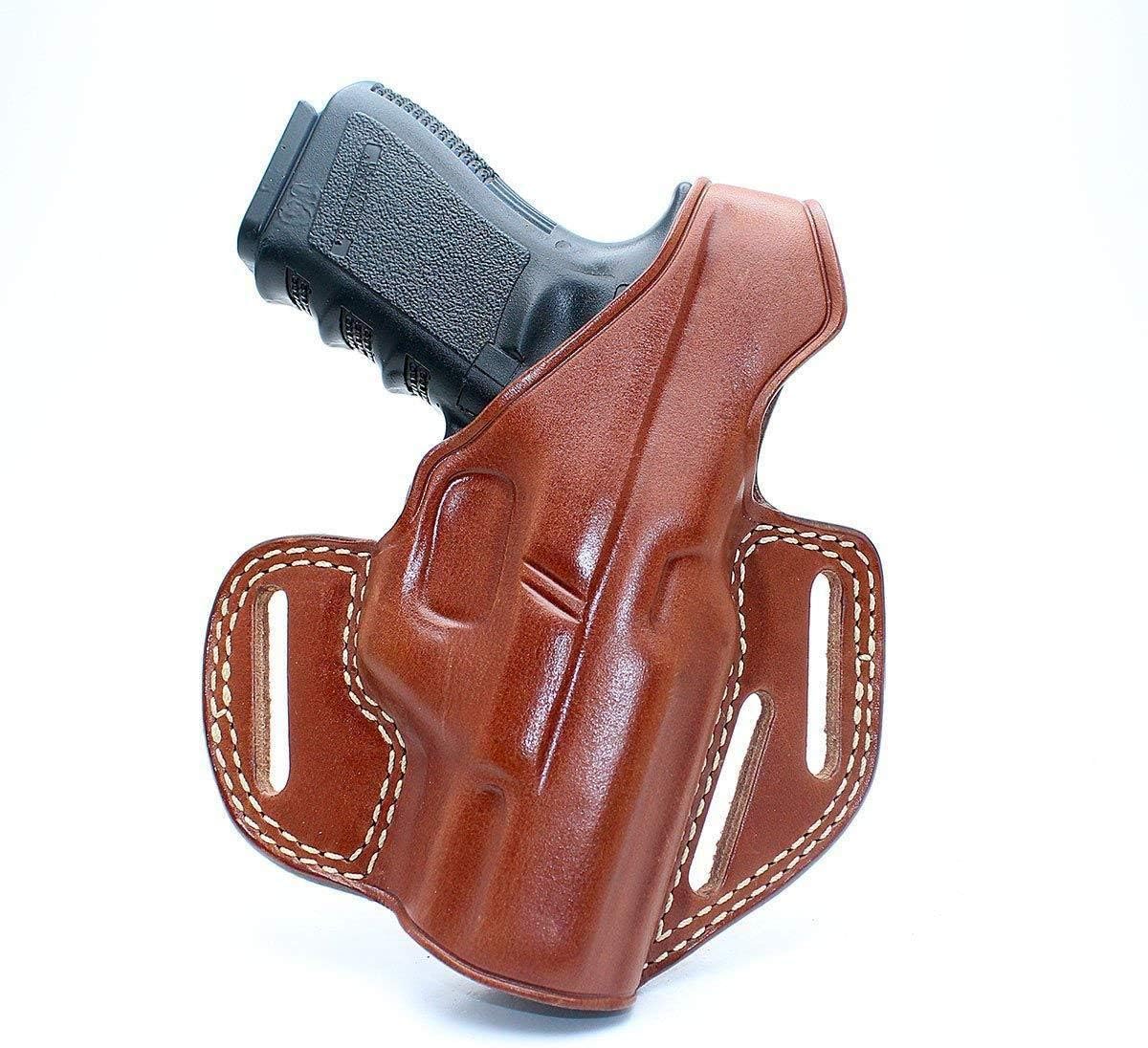 Premium Leather Three Slot Pancake OWB Holster with Thumb Break Fits Sigg P320 Nitron Carry 9mm 3.9''BBL, Right Hand Draw, Brown Color #1328#