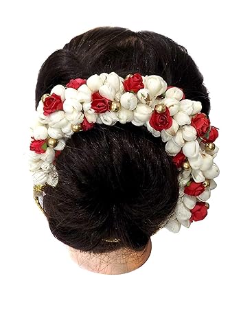 Buy Ojas Hair Bun Gajra Flower Accessories For Women In Red White