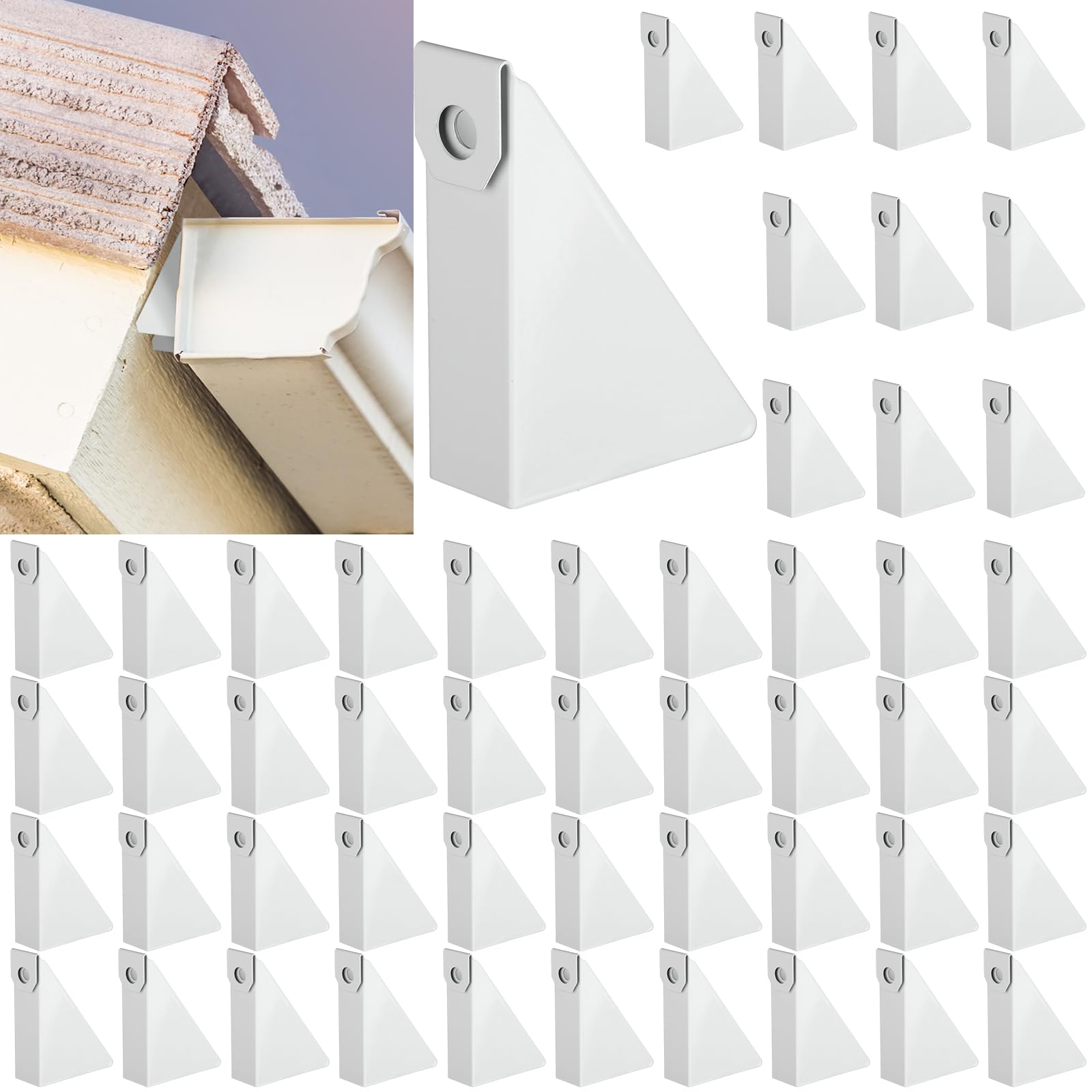 Photo 1 of MorningRo 50pcs Aluminum Gutter Wedges for 5-inch K-Style Gutters, Levels Rain Gutters on Angled Fascia for Proper Installation and Drainage for Roof Pitch (6/12 Through 10/12 Slope,White)