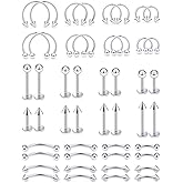 Xnsjeyy 16G 20G Horseshoe Septum Nose Lip Rings Surgical Steel Tragus Forward Helix Conch Rook Daith Snug Cartilage Earring Medusa Vertical Labret Snake Bite Monroe Lip Piercing Jewelry for Women Men