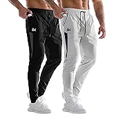 BROKIG Mens 2 Pack Tapered Gym Jogger Pants,Lightweight Workout Sweatpants Stretch Athletic Sweat Pants with Zip Pockets