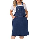 Agnes Orinda Women's Plus Size Denim Overall Dress Racerback Adjustable Strap Pinafore Bib Jean Dress with Pockets