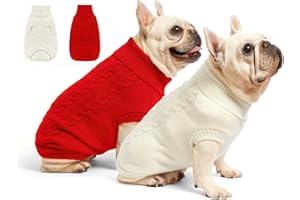 Roseelk 2 Pack Dog Sweaters for Small Dogs - Puppy Medium Warm Clothes in Winter, Turtleneck Pullover Design for Boy Girl Pet, Doggie, Cat, Kitten Chihuahua Bulldog Pug Beagles (S, Red, Beige)