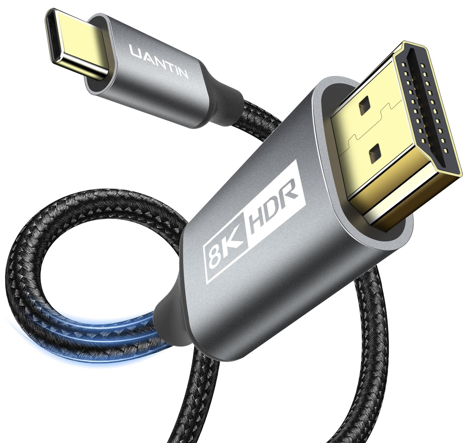UANTIN USB C to HDMI 2.1 Cable - 8K@60Hz,4K@120Hz,2K@165Hz 2M USB Type C to HDMI Braided Cord Support HDCP2.3/HDR/DSC [Thunderbolt 3/4 Compatible] for MacBook Pro/Air,iPad Pro,XPS,Hp,S22 and More