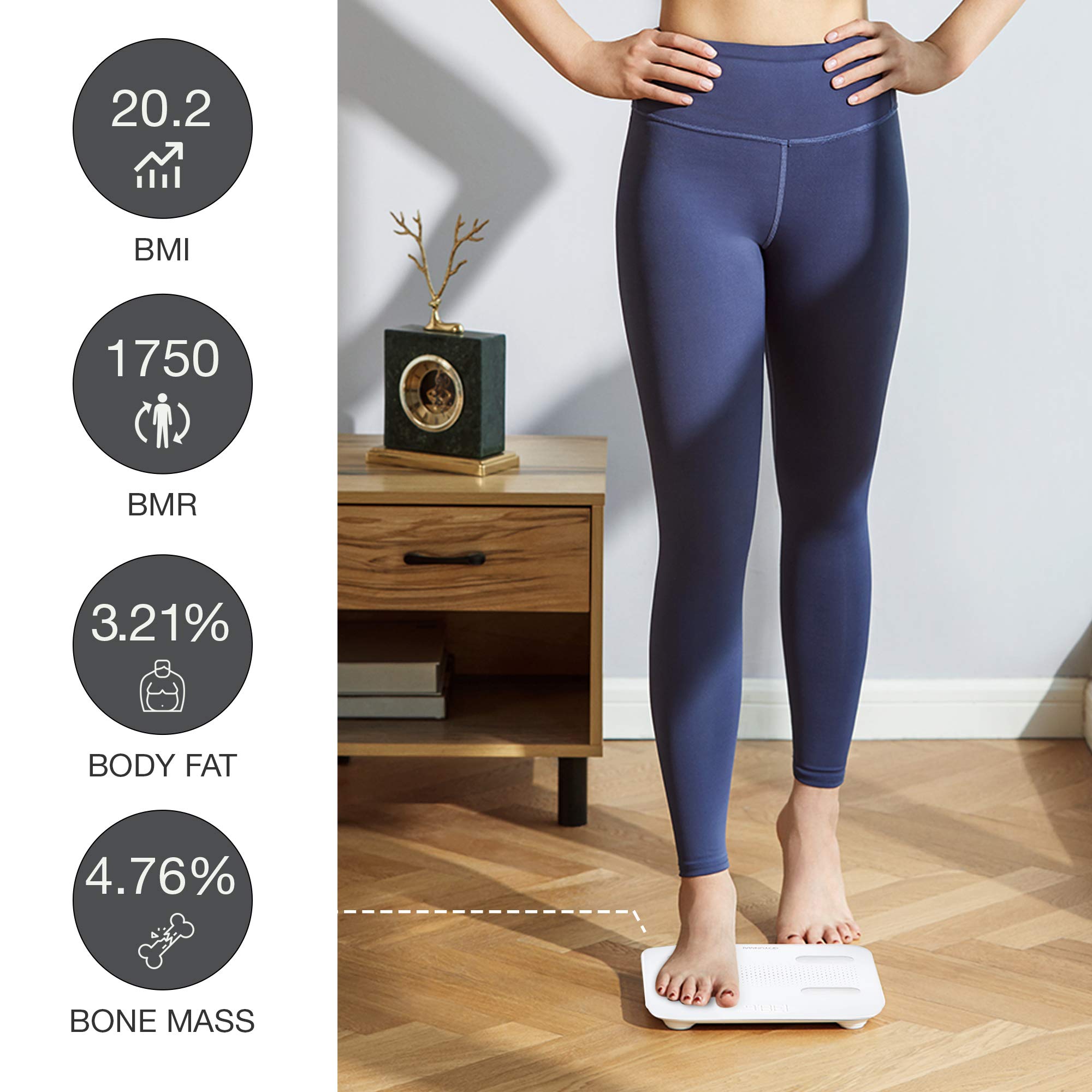 Bluetooth Scale for Weight and Body Fat - Glass Top Accurate Body Weight Scale with Rechargeable Battery - Measure and Track 10 Body Composition Factors for Optimal Health - BMI Scale