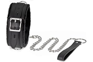 Choker Collar for Women/Men Leather Collar Fluffy Punk Leash Neck Choker Gothic Cosplay Adjustable Size-Black