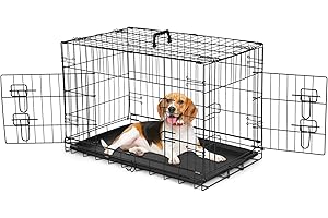 AIDOLY Dog Crate, 30 Inch Medium Wire Kennel with Divider Panel, Metal Cages with Double Door, Leak-Proof Pan Tray, Folding Portable for Indoor Outdoor Travel