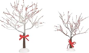 Department 56 Village Accessories Crabapple Trees with Ribbons Figurine Set, 8.75 and 6.5 Inch, Multicolor
