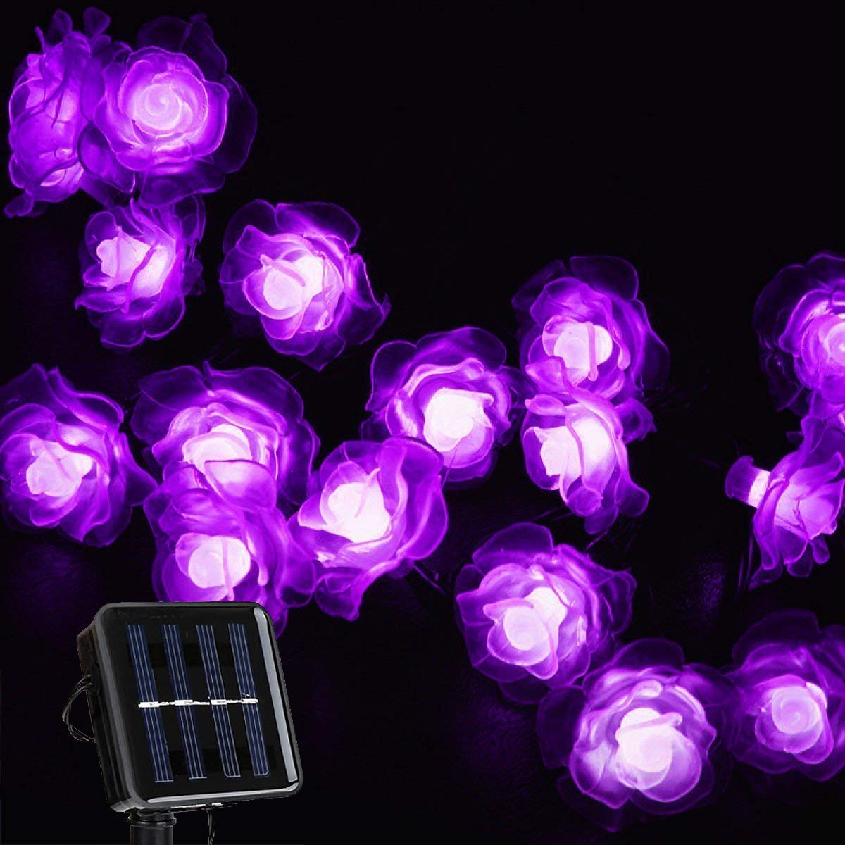 KEEDA Solar String Lights, 20 LED Rose Flower Fairy Lights Waterproof Decorative Lighting for Outdoor Patio Garden Wedding Party (Purple)
