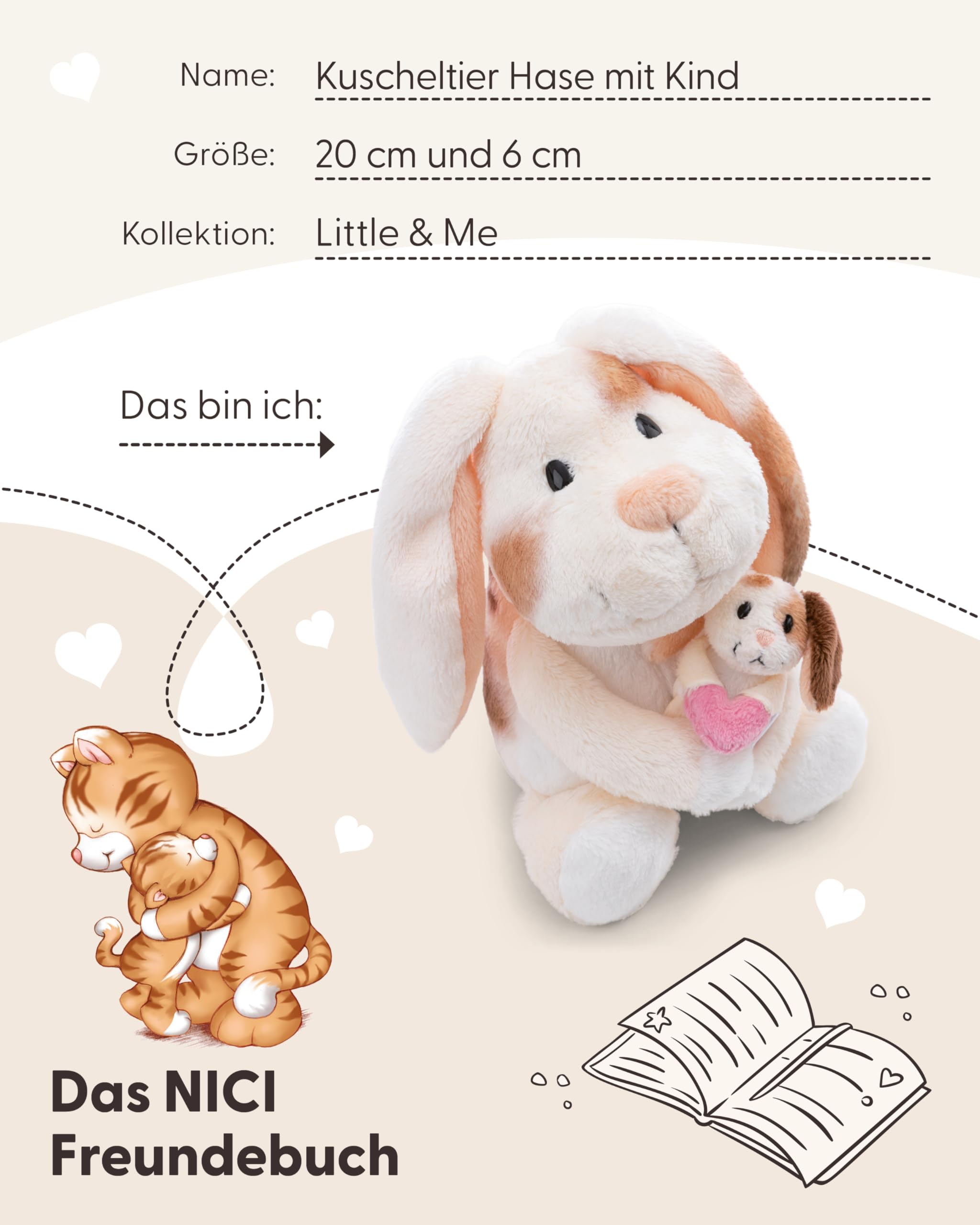 NICI Kuscheltier Hase 20cm mit Hasenkind 6cm - beige - Stofftier aus weichem Plüsch, niedliches Plüschtier zum Kuscheln und Spielen, für Kinder & Erwachsene, tolle Geschenkidee - 62841 6