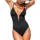 CUPSHE Women's One Piece Swimsuit Sexy Plunging Neck V Wire Bathing Suit Adjustable Straps Spaghetti Textured Swimwear