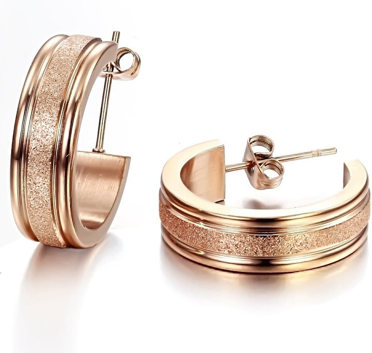 Topsue Jewelry Fashion Women's Earrings Rose Gold Dull Polished Circle Titanium Steel Hoop Earring