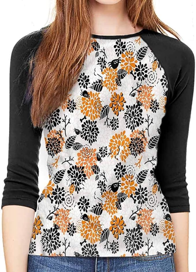 Doodle Graphic t Shirts Halloween Floral Pattern Casual Polyster O Neck