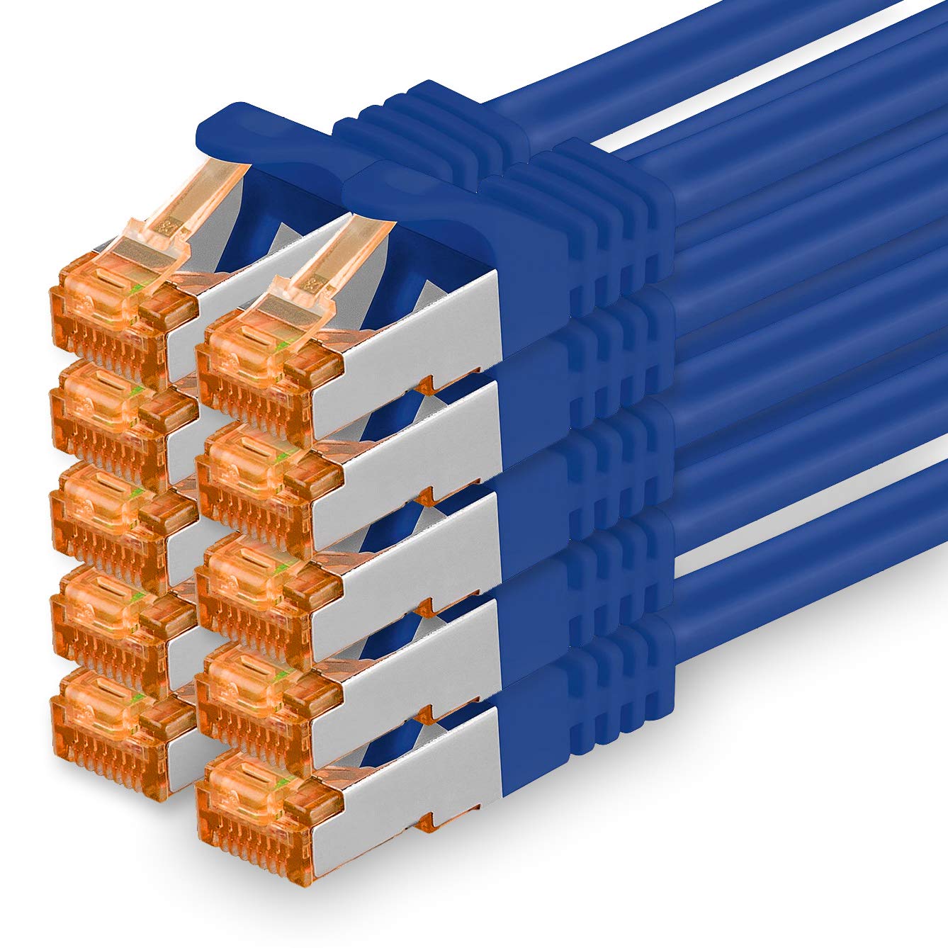 1aTTack.de 687094 Cat7-10x 0.5m - Network Cable Cat 7 Ethernet LAN 10 Gb/s PIMF LSZH Blue