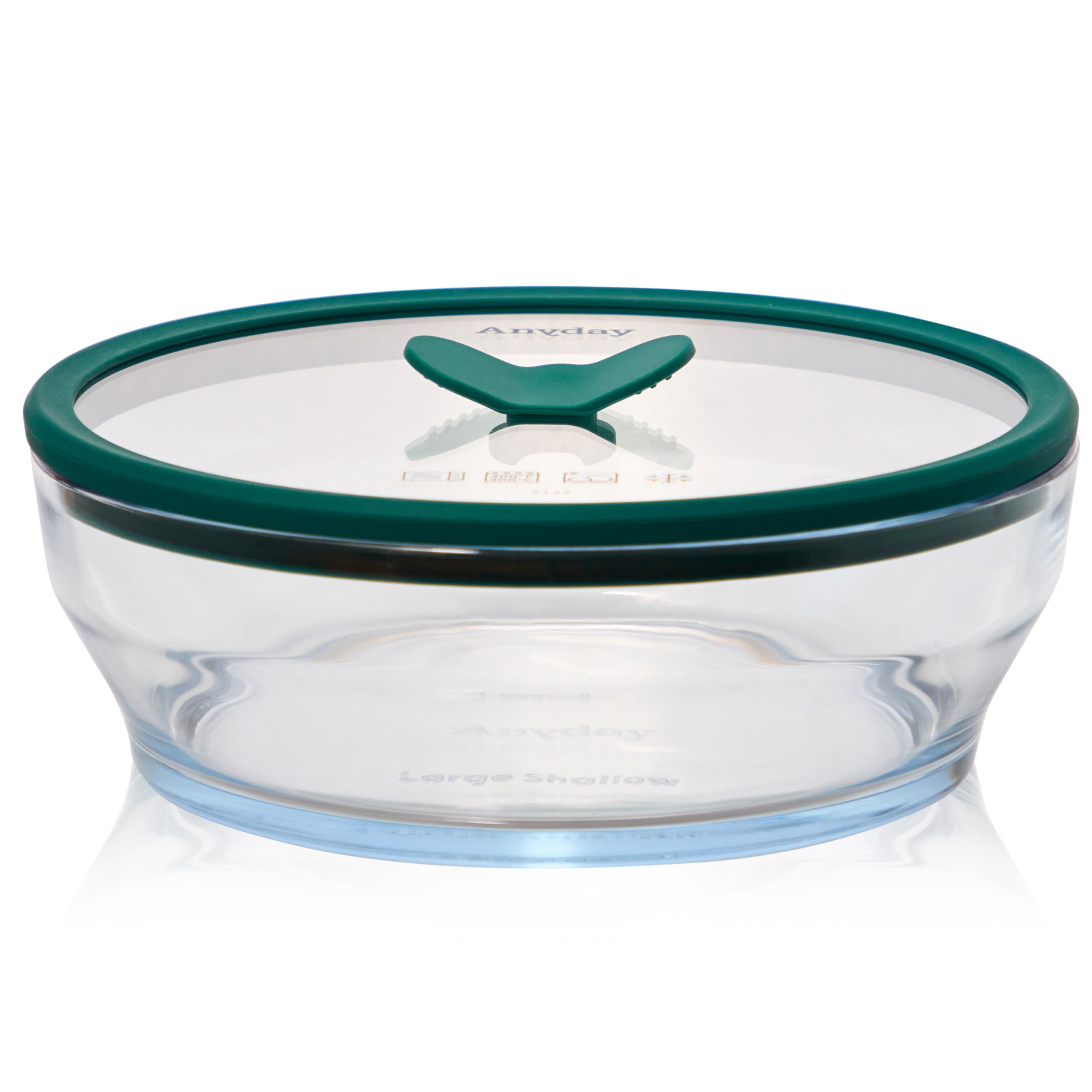 Photo 1 of ***MAJOR DAMAGE*** Anyday 7-Cup Glass Food Storage with Glass Lid, Round Shallow Dish | Plastic-Free Meal Prep & Microwave Cookware | Stackable Airtight Storage Container with Vented Lid for Microwave-Safe Reheating