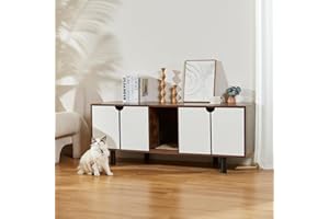 DOICAH Cat Litter Box Enclosure for 2 Cats, Hidden Cat Litter Box Furniture with Double Room,Indoor Cat Condo TV Stand, Double Litter Box Enclosure,Wooden Cat House,Litter Box Furniture