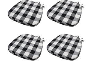 KGPLOME Chair Cushion with Ties for Dining Chair - Memory Foam No Slip Kitchen Chair pad and Dining Room Seat Cushion with Machine Washable Cover [16.5 X 16.2 Inches] - (Black White,4)