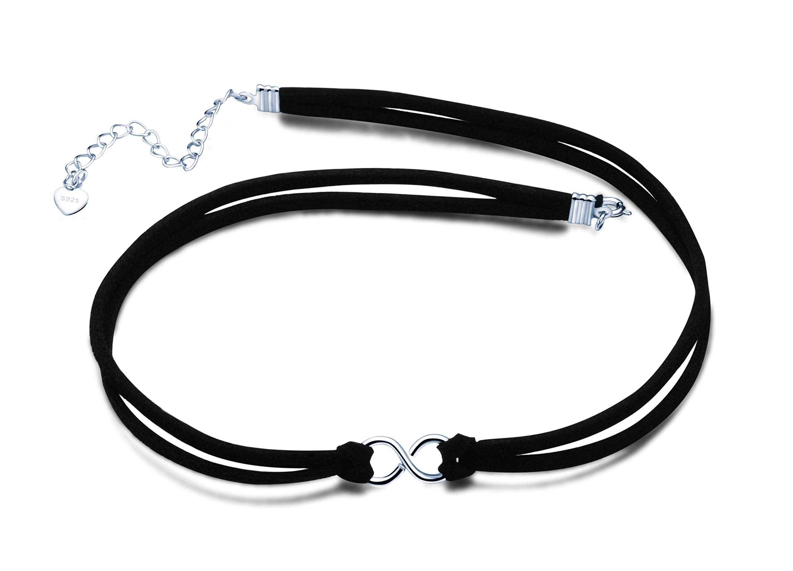 Women's girl's 925 sterling silver Choker, Infinity symbol Necklace, Black wax cord, Elegant and fashion, Christmas birthday gift