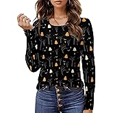 domirica Halloween Sweatshirts For Women Cute Pullover Fall Long Sleeve Pullover U-Neck Halloween Crazy Party Club Clothes