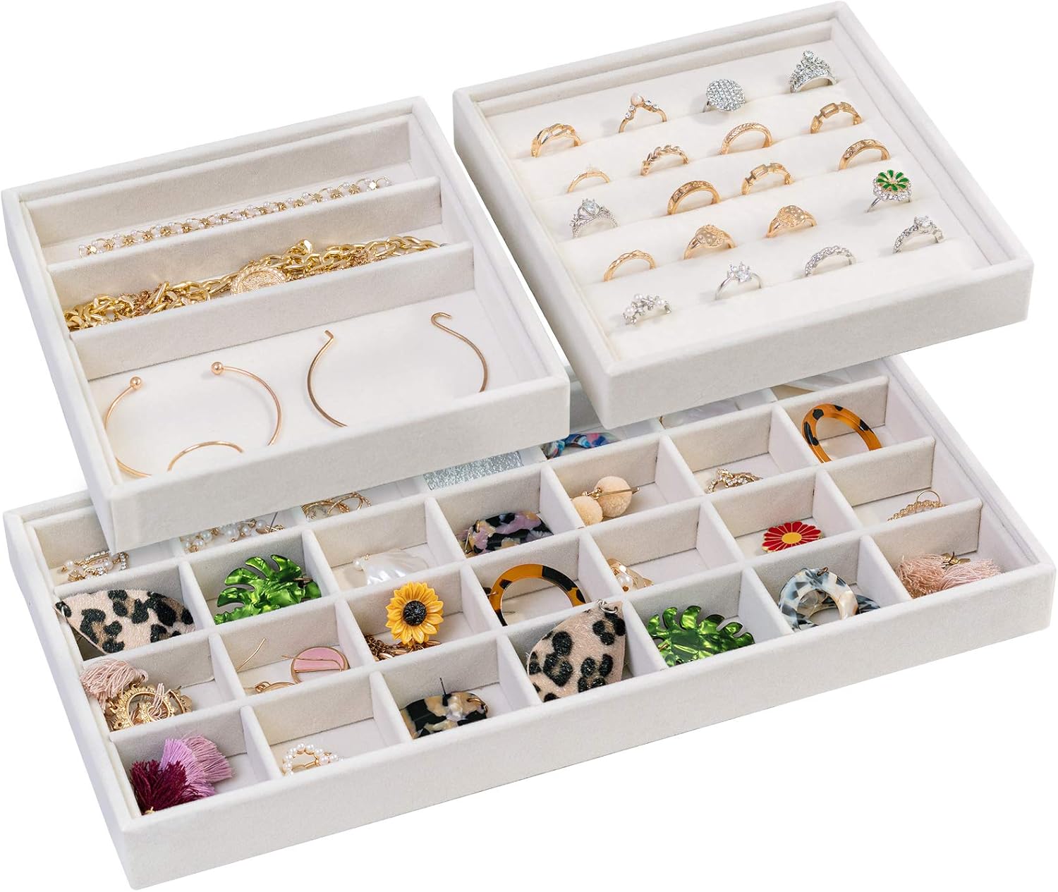 Mebbay Stackable Jewelry Trays Organizer Set, 3 Jewelry