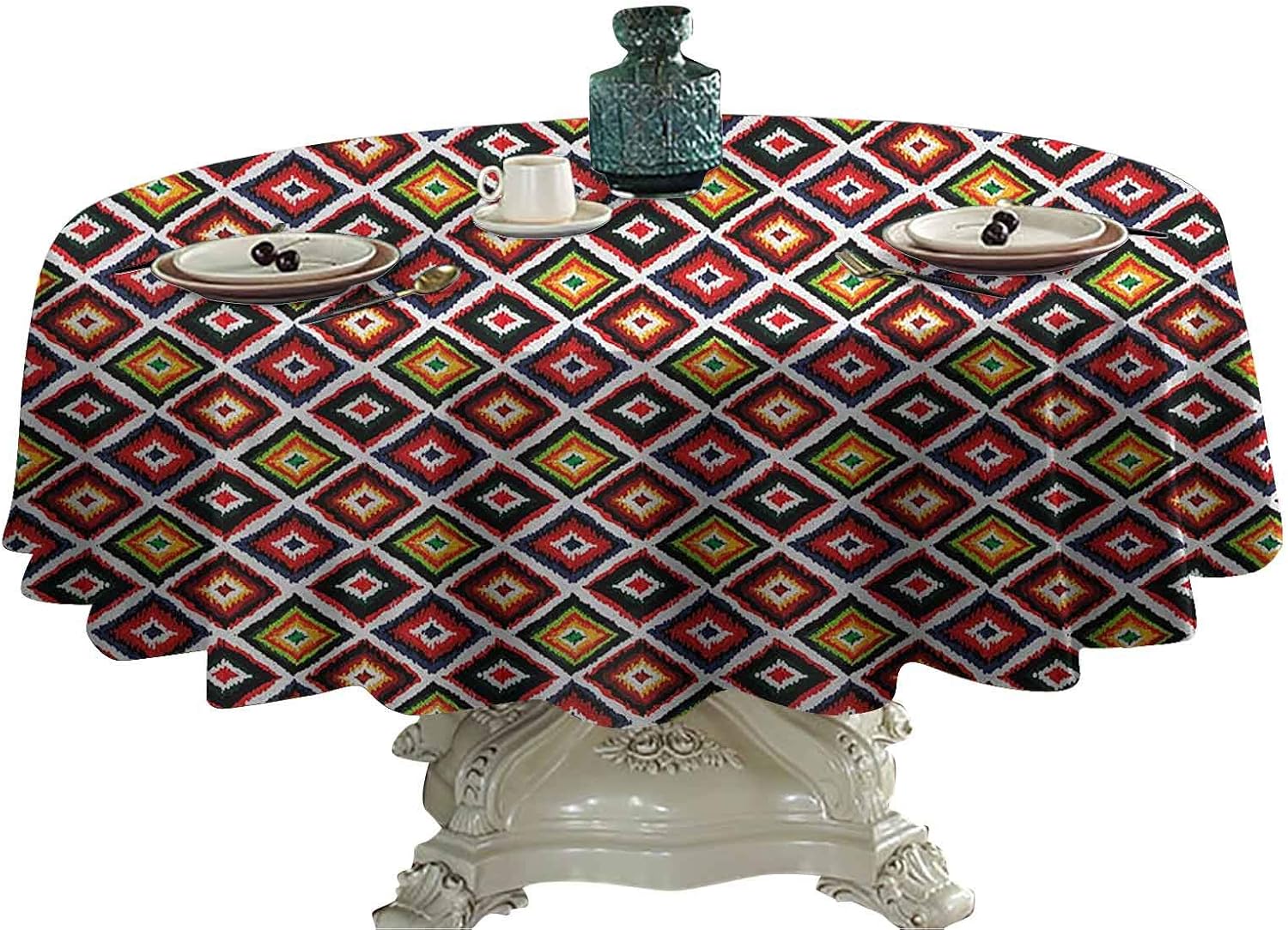 Mexican Jacquard Tablecloth Folkloric Geometric Ikat