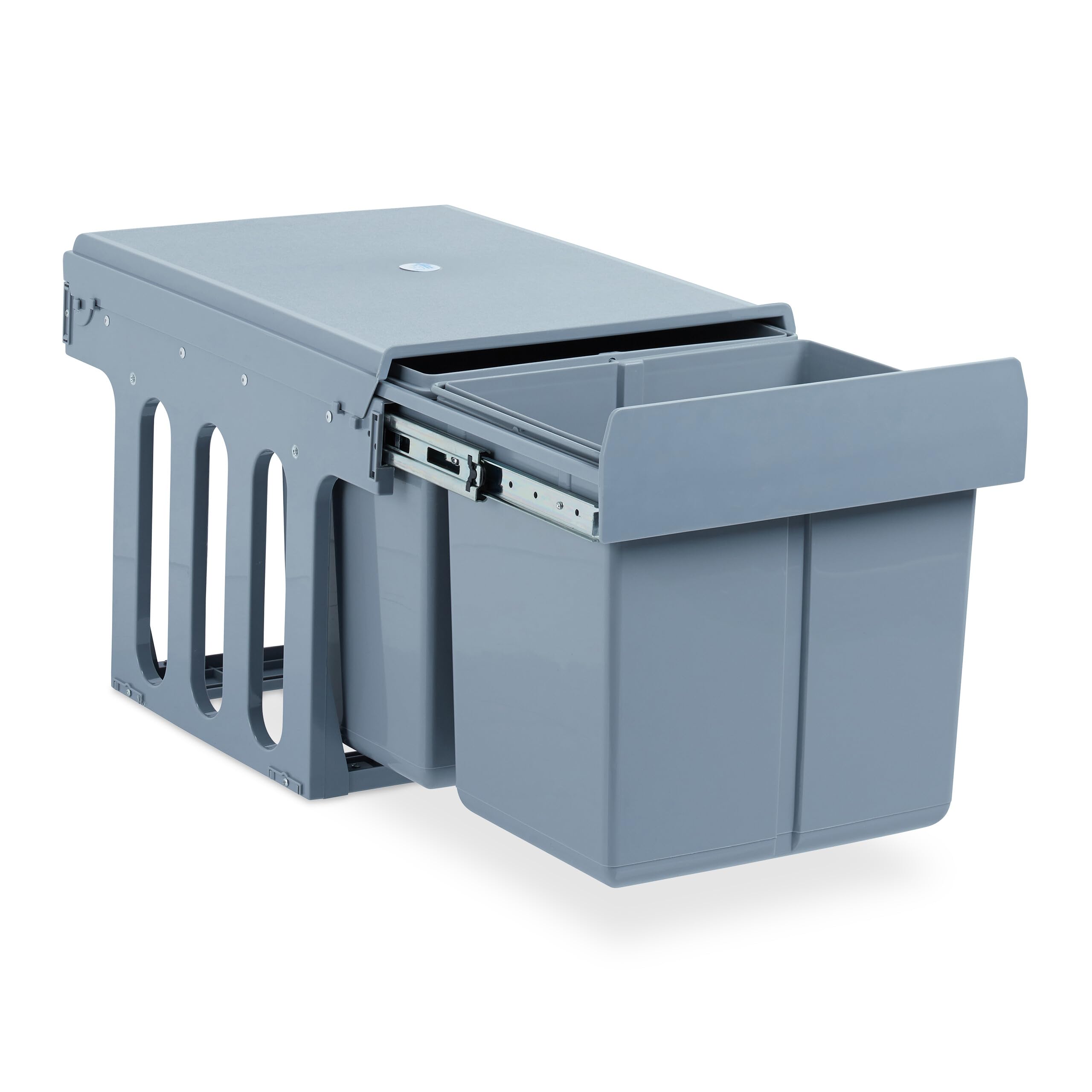 Relaxdays Built-In Kitchen Bin, Pull Out, 15 L, Plastic Waste Separation System, HWD 35 x 34 x 48 cm, Grey