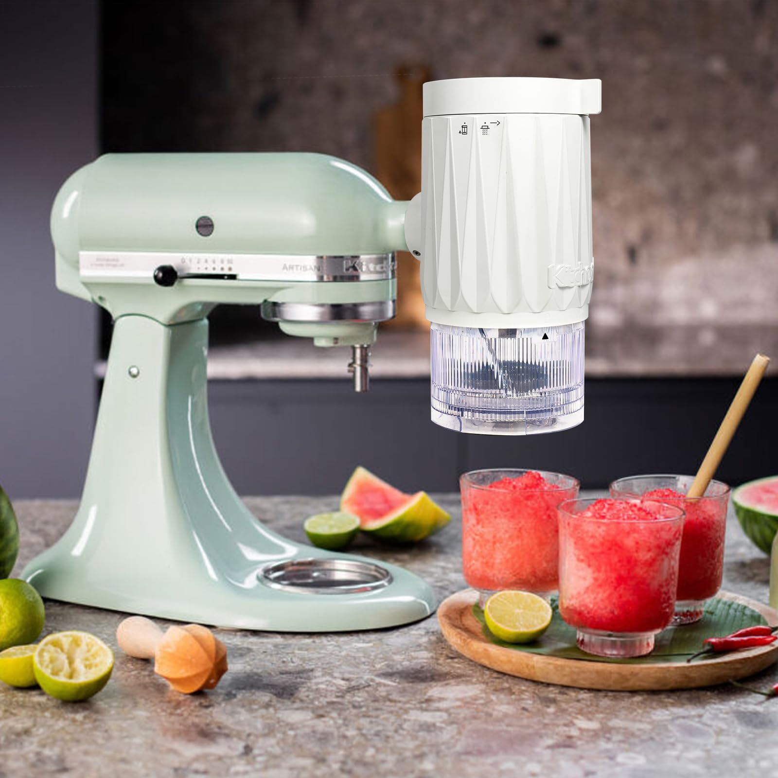 Shave Ice Attachment for Kitchenaid Stand Mixers, Shaved Ice and Snow Cone Attachment for Kitchenaid with 10 Ice Molds White